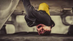 شخص يصارخ ويعاني وواضح عليه انو بدو يموت ويخرج منو دم