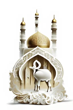 Lamb - Islamic decoration - mosque - food - white background steam