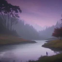 tree river scene twilight dusk peaceful tranquil landscape