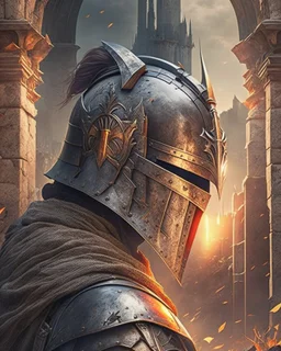 Dark souls Knight, aura, portrait, background Dark souls like ruins, comic style, helmet,