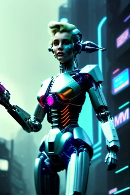 Ultra Realistic image, portrait, blonde woman, Marylin Monroe face, perfect iris, glow eyes, glow makeup. Cyborg, Cyberpunk, ghost in the shell style, oversized tight latex dress. fog, rain, soft color, highly detailed, unreal engine 5, ray tracing, RTX, lumen lighting, ultra detail, volumetric lighting, 3d, finely drawn, high definition, high resolution.