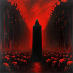 the wall of souls, in the style of Zdzisław Beksiński, red and black, dark horror art, trauma, agony