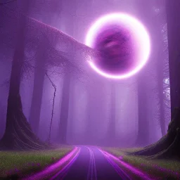 rainy forest with a purple planet over the land