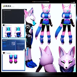  a fox fursona, well drawn, 8k, high quality, realistic, masterfully drawn, fur, furry, fursona reference sheet, in frame, full body portrait, anthropomorphic, screen for a face, cyberpunk, backlighting, soft coloring, pastel coloring, animal legs, paws