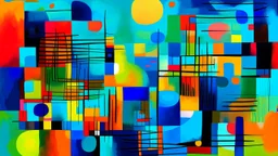 digital painting, An avant-garde, color-saturated interpretation of Paul Klee's artistic vision, with a composition that celebrates the joyful, improvisational nature of his approach to painting., bold and slim lines, brush strokes, cold blue neon color scheme