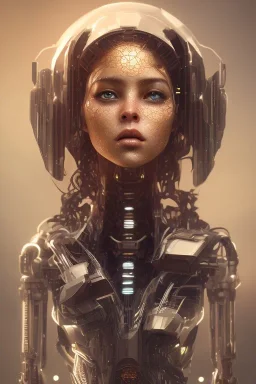 wonderfull portrait, shakira face, half side face robot rust, long black hair, intricate, sci-fi, cyberpunk, future,