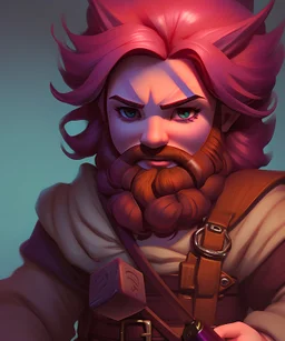 Pathfinder young gnome rouge purple hair with a dice in his hand no beard, greg rutkowski, high quality, dramatic lighting, DND