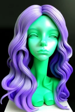 Purple girl face with rubber effect in all face with mint long rubber effect hair