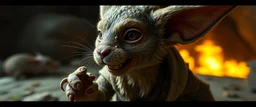 rabbit fox orc gremlin in style of Rembrandt and Fallout 4, with motion blur