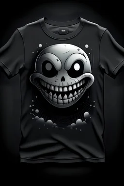 Uma camiseta com uma estampa do emoji smile macabra da marca SDLEKS