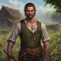 fantasy dnd commoner male 40 years old farmer dirty from working in the field