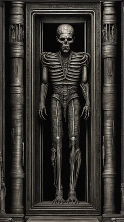 The mummy laying in his death chamber Howling in giger style