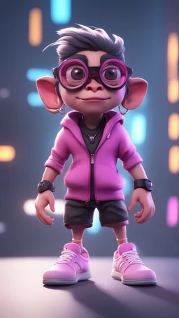 cartoon cute god hanuman with white and sneakers, Cyberpunk realism style, front view,wearing a pair of black glasses, zbrush, Arys Chien and light magenta, lit children, 32k uhd, round,8k,HD