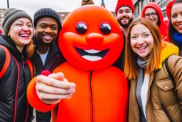 people getting a selfie with the "gingerbread man"