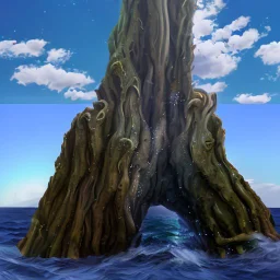 a giant tree trunk emerging from the ocean