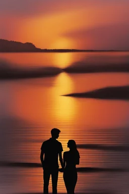 abstract sunset watched by young lovers