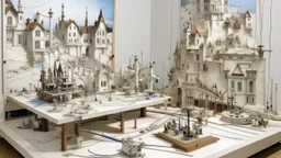 A white kinetic town with instruments painted by Gustave Courbet