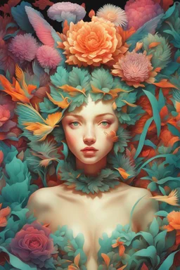 Paper craft in the style of plants and flowers by Ernst Haeckel Maria Sibylla Merian. Tristan Eaton, Victor Ngai, Artgerm, Ras, Ross Rees, Katie Butcher, Hajime Sorayama, Greg Toccini, Virgil Finley, Science fiction, Colors, Neon lighting. Digital painting, Pixiv, Ilya Kuvshinov, Neon lights, 3D , Perspective