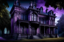 A purple mansion filled with ghosts painted by Leonardo da Vinci
