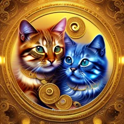 3d cute cats, beautiful rich, detailed yin and yang symbol, shiny, intricate, gorgeous, ultrafine detail, hyperrealism, trending , sharp focus, intricate details, highly detailed, glowing, glitter, complementary colours