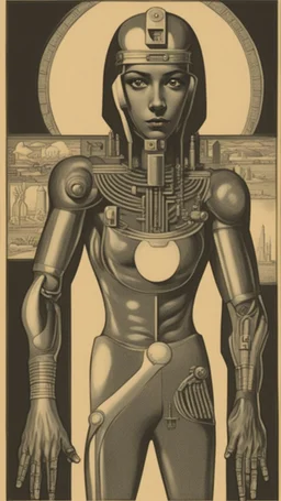 **1939 samuel bennett 'an eye for an eye' egyptian art, in the style of cybernetic sci-fi, focus on joints/connections, pulp comics, realist detail, medicalcore, miniaturecore, mid-century illustration --ar 9:11 --v 5. 2**