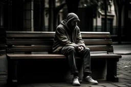 man sitting on a bench in the street