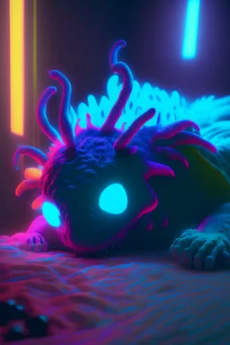 Sleep creature,photo quality, unreal engine render, highest quality, vivid neon colors, volumetric lighting,