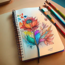 A notebook with color drawings