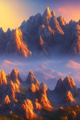 big rock mountains with and orange dawn sky with no clouds close montains