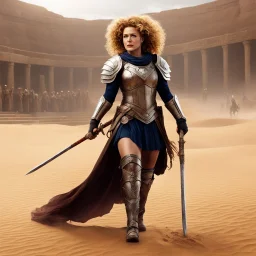 River Song is a strong warrior, a gladiatrix, a retiarius with her net in a hand, with her trident in another hand. She stands on the bloody sand of the arena. she is dusty, she is amok