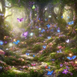 magical forest with sparkle and jewel butterflies and flowers