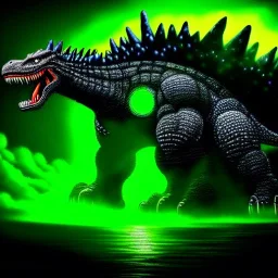 ultra detailed fullbody Drawing of Mech Godzilla ,with glowing Green eyes, extremely detailed digital painting, intrincate, extremely detailed face,crystal clear Big eyes, in the style of Pixar , mystical colors , perfectly centered image, perfect composition, rim light, beautiful lighting, 8k, stunning scene, raytracing