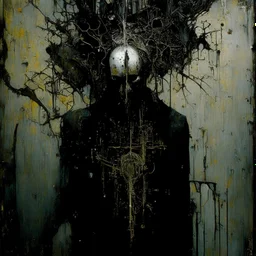 surrealism. God does'mt exist at all, It's time for the author to fool down oil painting by Amir Zand, Nicola Samori, Richard M. Powers, Max Ernst, Olafur Eliasson, Matthias Grünewald, surreal, intricately detailed, vintage photograph "By Russell Mills, Hermann Nitsch, decay, caustic metal and wood, acid burn, abstract, textured, scratched, rust, found objects, Robert Rauschenberg, Severine Pineaux, Otto Dix, Arnulf Rainer, surreal hallucinatory