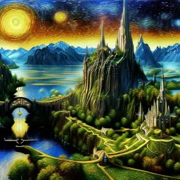 Epic Drawing of scenery of the LOTR ,The Hobbit, Van gogh Style, 8k