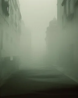 Dark street life creepy fog colours strong texture nightmare 8k artistic Photography volumetric light, Yves Tanguy Max Ernst Gustav Klimt chaos fool