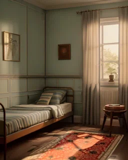 Room scene, Wes Anderson style, aligator on floor, concept art, smooth, unreal engine 5, god lights, ray tracing, RTX, lumen lighting, ultra detail, volumetric lighting, 3d.