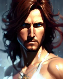 "matt mercer, beautiful eyes, full-scale head and shoulders portrait, 8k resolution concept art portrait by Greg Rutkowski, Artgerm, WLOP, Alphonse Mucha dynamic lighting hyperdetailed intricately detailed Splash art trending on Artstation triadic colors Unreal Engine 5 volumetric lighting Splash art fantasy