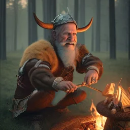 old viking sitting near campfire, scary, steam punk, realistic, made in octane, cinematic, ultra-realistic, extremely detailed octane rendering, 8K, VRAY Super Real ar 2:3, dof photorealistic futuristic 50mm lens hard lighting dark gray tintype photograph, realistic lighting, sepia color