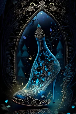 dark fantasy, intricate cover, a whimsical fairytale, glass slipper