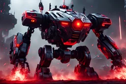 war robot with cool red and black pattern on it red color glowing battling enemies