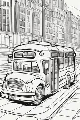 coloring page for kids, electric bus, thick outline, low details, no shading, no color