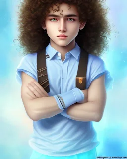 beautiful 12 year old arabic boy with curly hair and light blue eyes