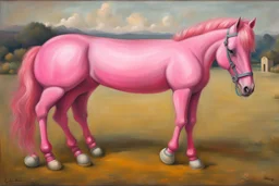 Big pink toy horse.19th painting