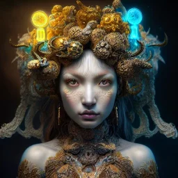 Insanely detailed photograph of an elaborate beautiful dog goddess intricate glowing skin eyes intricate face hair lashes fur dress hyperdetailed painting by Anna Dittmann Huang Guangjian and Dan Witz CGSociety ZBrush Central fantasy art album cover art 4K 64 megapixels 8K resolution HDR Greek shiny space colours jewelry celestial hair eyes light"