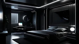 futuristic bedroom, dark colors