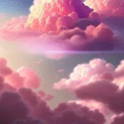  beautiful pink and blue cloud , soft, gold houses on the cloud