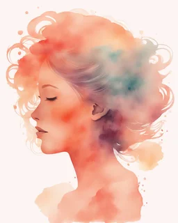 middle agу woman silhouette and hair watercolor draw peach pastel colors