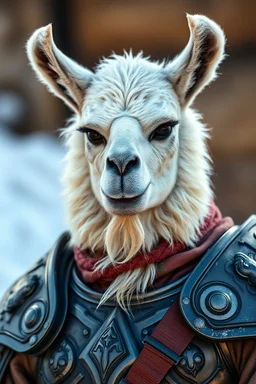 Biden as lama thief in full armor. Close up portrait. Afraid to fail, afraid to dive within. But still smiling.