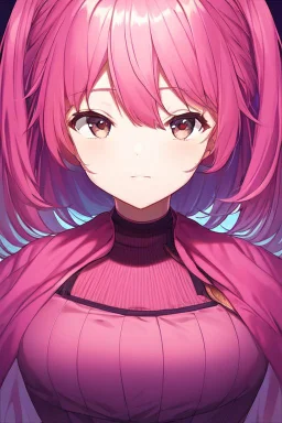 Portrait of a young pink haired anime girl that acts as an AI assistant, no background, facing the camera