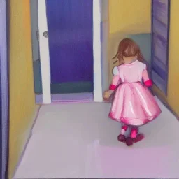 little girl walking in the house painting